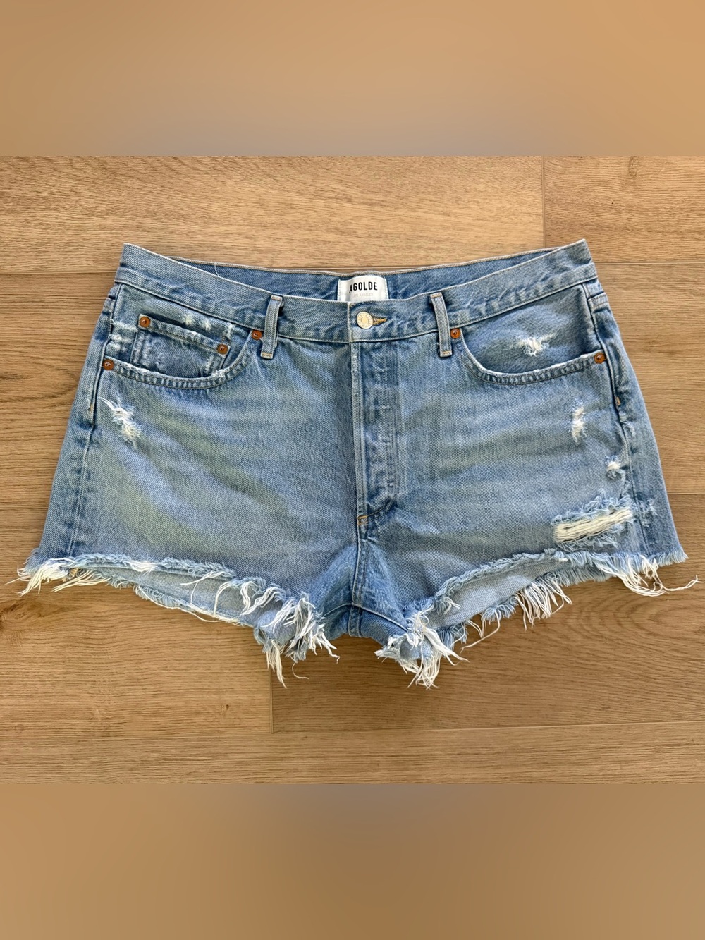 AGOLDE Parker Distressed Cutoff Denim Shorts 34 Light Wash